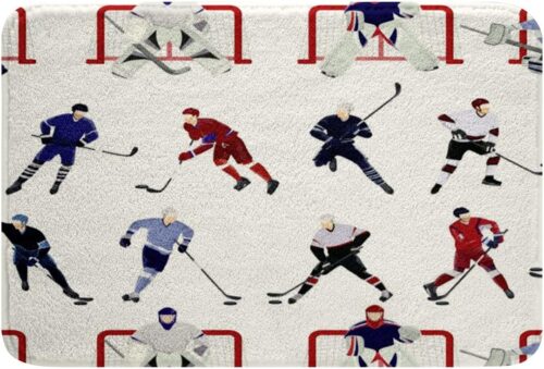 Ice Hockey Kitchen & Bath Rugs for Kids - Punk Design, Non-Slip Back for Winter Sports Event and Entryway Mat, Absorbs Water, Indoor Usage