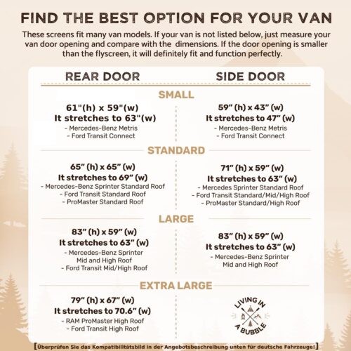 Living in a Bubble Van Bug Screen for Standard Roof Mercedes Sprinter & Ford Transit and High Roof RAM Promaster, Universal Size Side Door Flyscreen Mosquito Net, Center Magnetic Closure