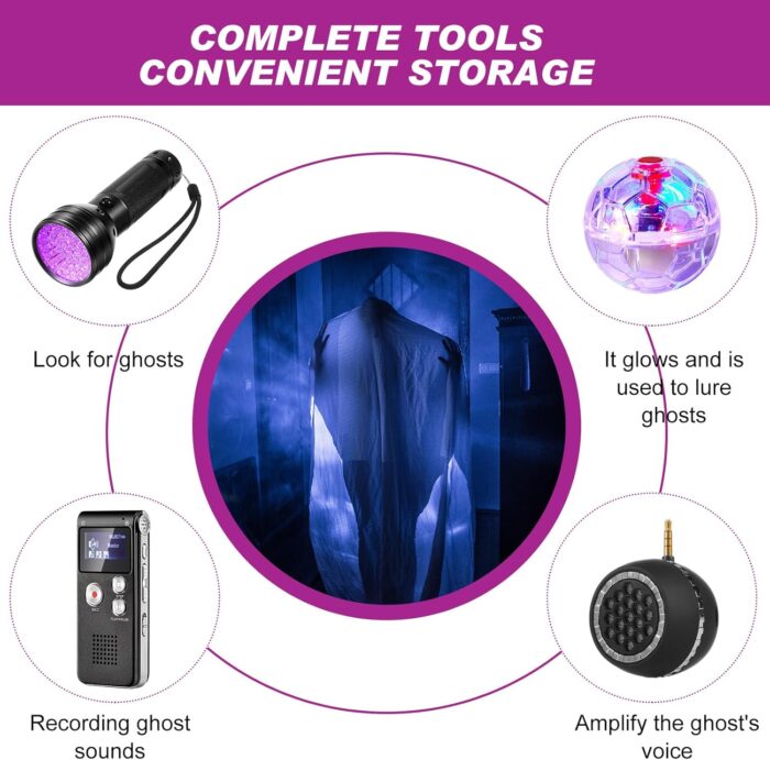 Dunzy 8 Pcs Ghost Hunting Equipment Kit, Include 1 Emf Meter 1 Spirit Ghost Hunting Research Case 1 Voice Recorders 1 Flashlight 1 Speaker 2 Motion Light up Cat Balls and 1 Fm Radio(Emf Meter 1) - Image 6