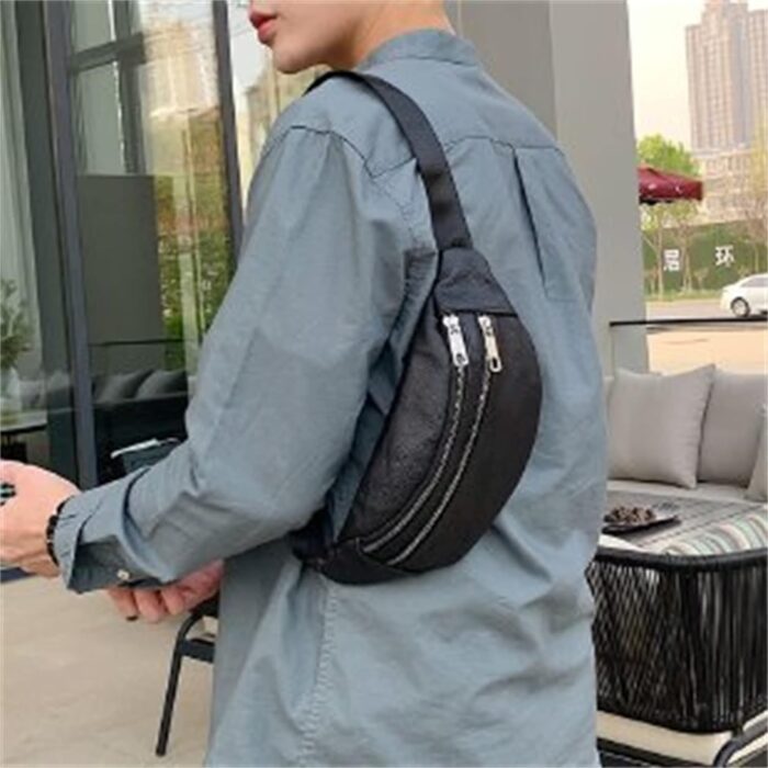 leather Fanny pack, Outdoor travel waist Pack Cowhide Leather Large Size 2 Pockets waist bag.Suitable for outdoor mountaineering, travel, camping, cycling, running, etc.（black-F） - Image 4