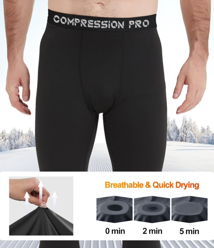 4 Pack Men Thermal Compression Pants,Fleece Lined Heated Leggings for Cold Weather Sports Athletic Winter Baselayer - Image 3