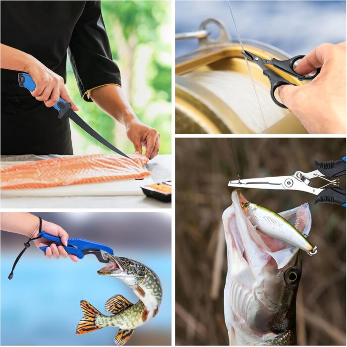 Fishing Tool Kit, 50 Pieces Fishing Gear, Fishing Pliers with Lanyard, Fillet Knife, Fish Lip Gripper, Fly Ice Fishing Hook Extractor, Anti-Cutting Gloves, Fishing Lures Baits Accessories - Image 7