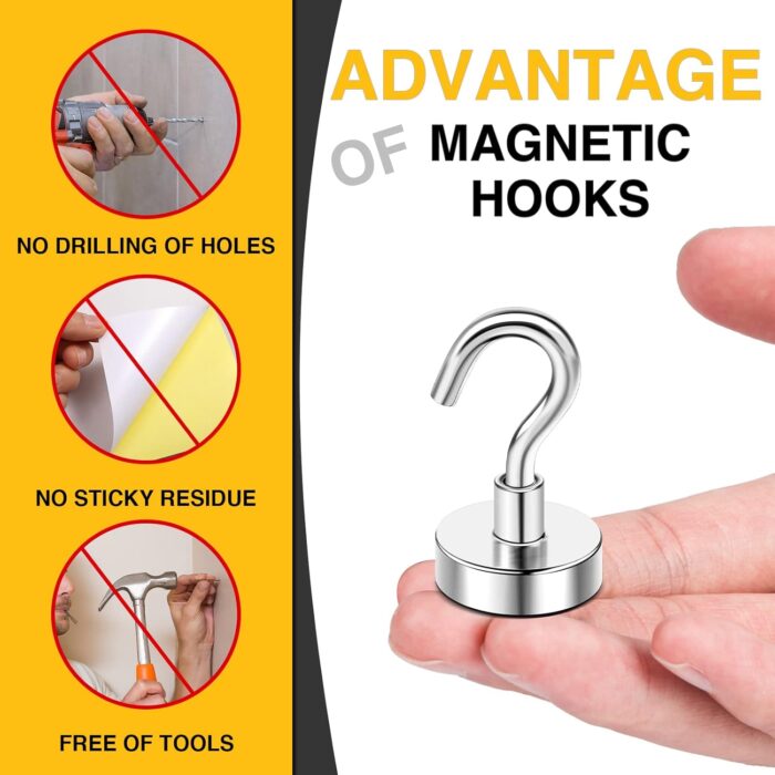DIYMAG Hooks for Hanging String Lights, 30lbs 2025 Cruise Cabin Ship Essentials N52 Magnetic Hook Heavy Duty Strong Magnets Fridge for Classroom Beach Vacation Kitchen Grills 6 Pack Silver - Image 3