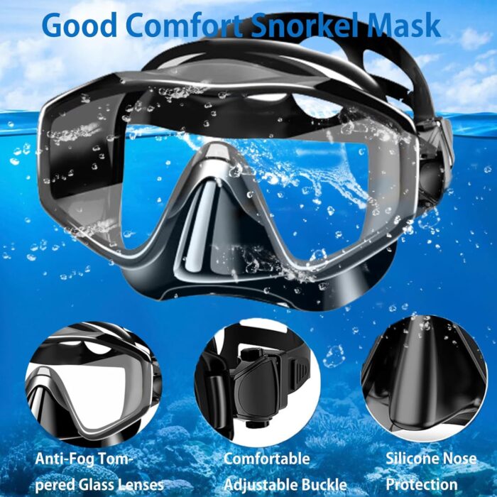 Snorkel Mask Adult,Dry Snorkel Set,Snorkeling Gear for Adults,Panoramic Wide View Swim Mask,Snorkel for Lap Swimming Snorkeling Diving Swimming Travel - Image 3