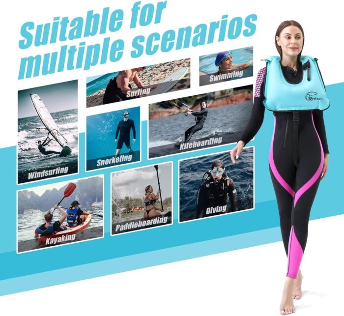Rrtizan Snorkel Vest, Adults Portable Inflatable Swim Vest Jackets for Snorkeling Swimming Diving Safety - Image 6