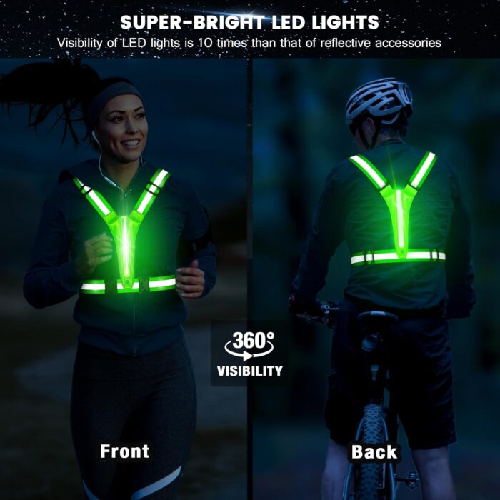 LED Reflective Running Vest Gear,Light Up Vest Runners Night Walking USB Rechargeable,Up to 11hrs Light with Adjustable Waist/Shoulder for Women Men Kids - Image 3