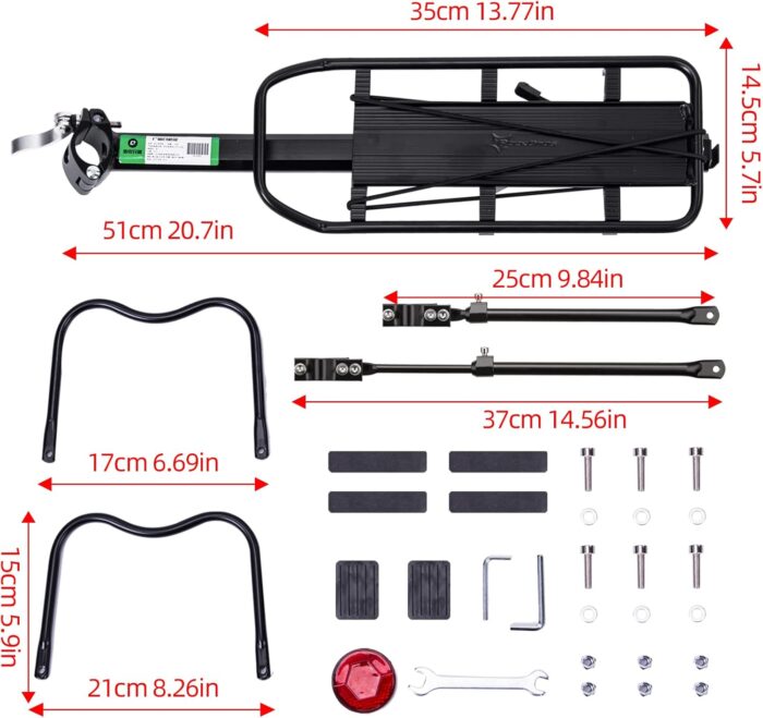 ROCKBROS Rear Bike Rack Bike Cargo Rack Adjustable Bicycle Luggage Carrier Rack Rear Quick Release Mountain Bike Pannier Rack with Elastic Band and Reflector, Most 165 lbs Capacity - Image 6