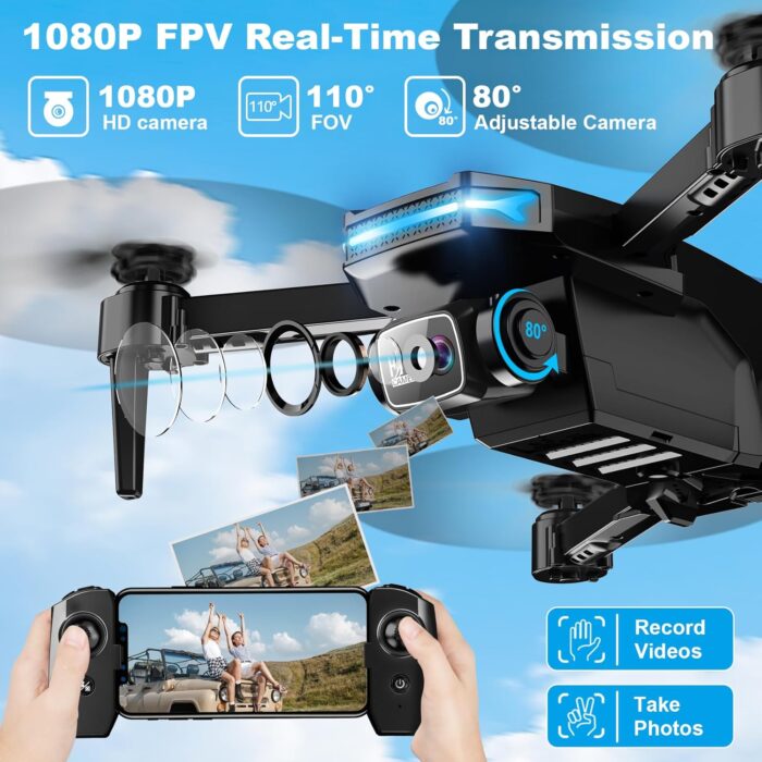 Drone with 1080P Camera - Foldable Remote Control Quadcopter with Voice Gesture Control, 3D Flip, One Key Start, Emergency Stop, 2 Batteries, Easier to use, Toy for Kids Adult Beginners - Image 2