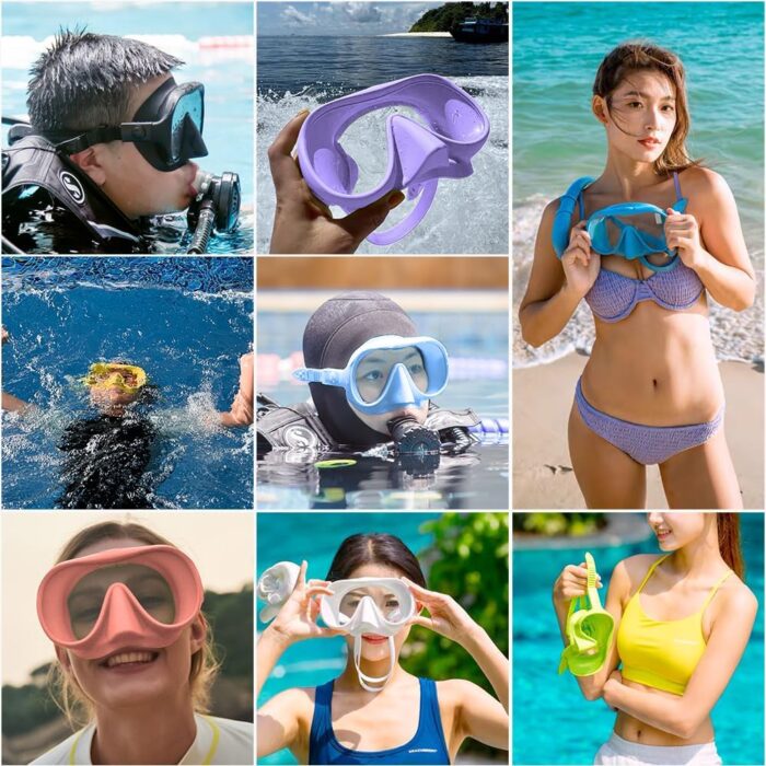 NARUTOO Snorkel Set Adults, Fashionable Macaron Colors Frameless Snorkeling Mask, Ultra Wide View Anti-Fog Snorkel Mask Set, Portable Professional Diving Snorkeling Set - Image 7