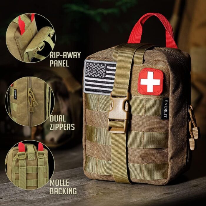 EVERLIT 250 Pieces Survival First Aid Kit IFAK EMT Molle Pouch Survival Kit Outdoor Gear Emergency Kits Trauma Bag for Camping Boat Hunting Hiking Home Car Earthquake and Adventures - Image 4