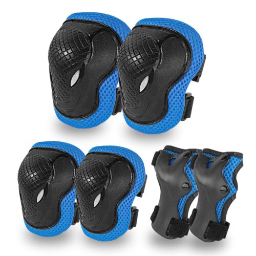 GEQID Kids Knee Pads and Elbow Pads Wrist Pad for Roller Skating Skate Protective Gear Rollerblade Bicycle Boys Youth 4-12 Years Old (Blue)