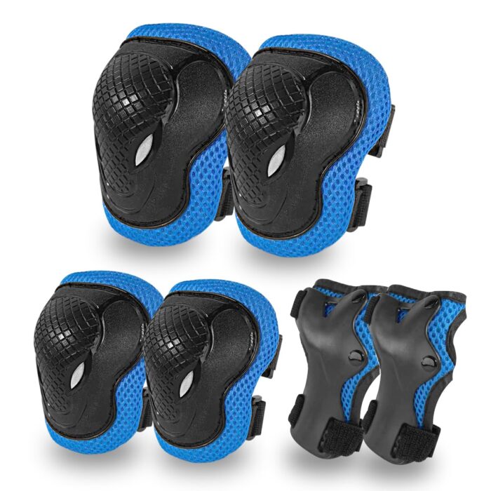 GEQID Kids Knee Pads and Elbow Pads Wrist Pad for Roller Skating Skate Protective Gear Rollerblade Bicycle Boys Youth 4-12 Years Old (Blue)