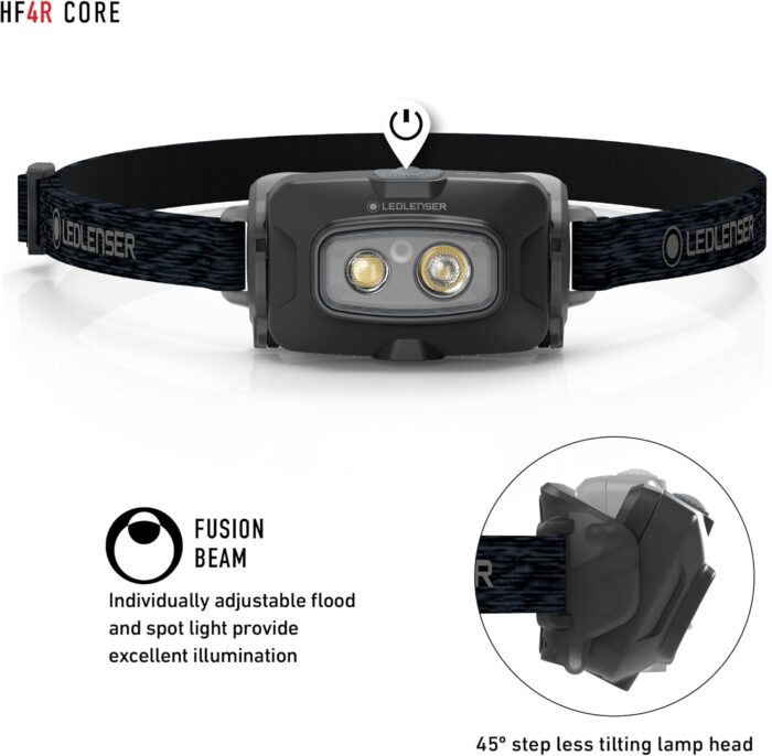 Ledlenser HF4R Core Hands Free, Rechargeable Headlamp, Water Resistant, 500 Lumens, Black - Image 3