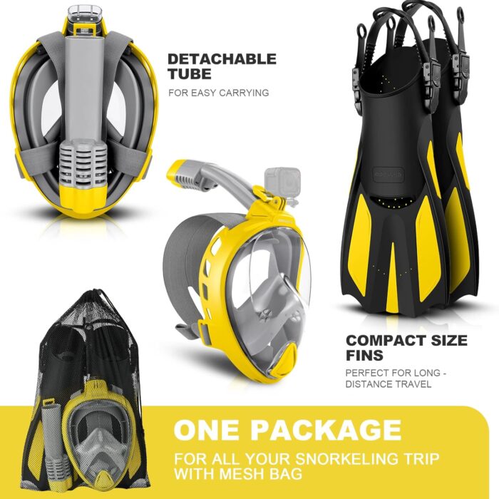 Odoland Snorkeling Packages for Adults & Youth, Full Face Snorkel Mask with Camera Mount, Adjustable Swim Fins, Mesh Bag, Anti-Fog Anti-Leak Scuba Diving Gear for Men & Women - Image 8