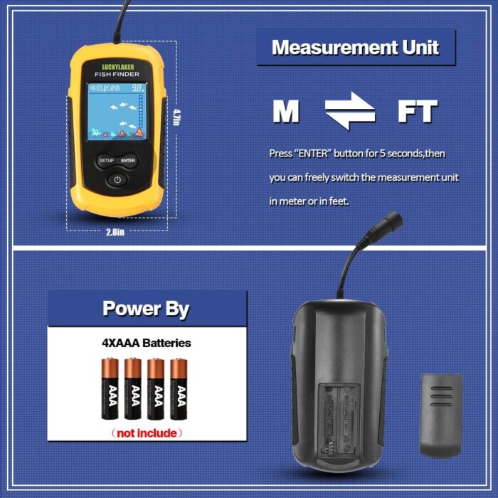 LUCKY Kayak Portable Fish Depth Finder Water Handheld Fish Finder Sonar Castable Kayak Boat Fishfinder Transducer Fishing LCD Display FFC1108 - Image 6