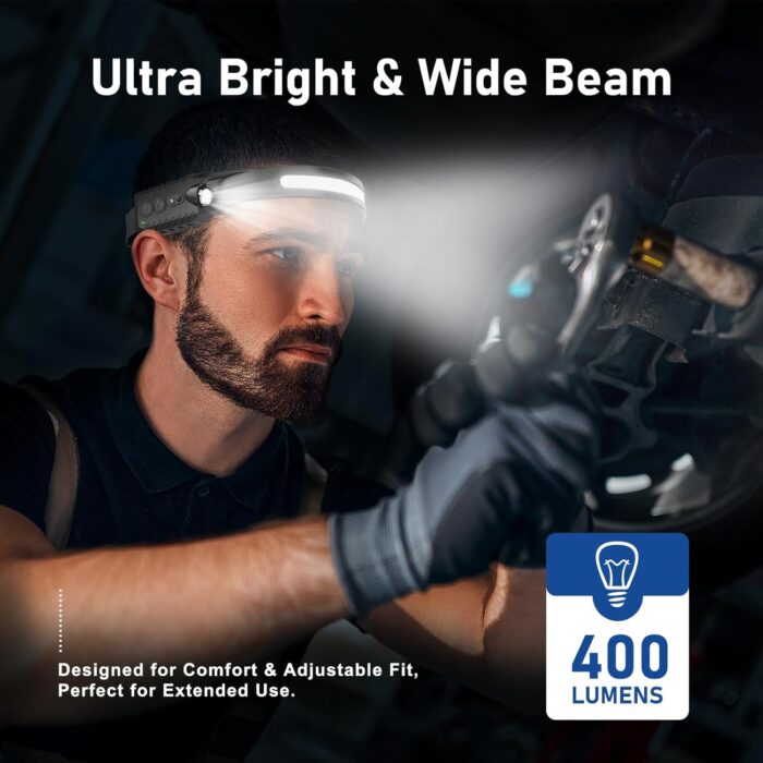 Headlamp Rechargeable (2-Pack), LED Head Lamp Flashlight, 230° Wide Beam Headband Light, 400 Lumen Super Bright, Waterproof Headlight, 5 Modes for Running, Fishing, Hiking, Camping - Image 6