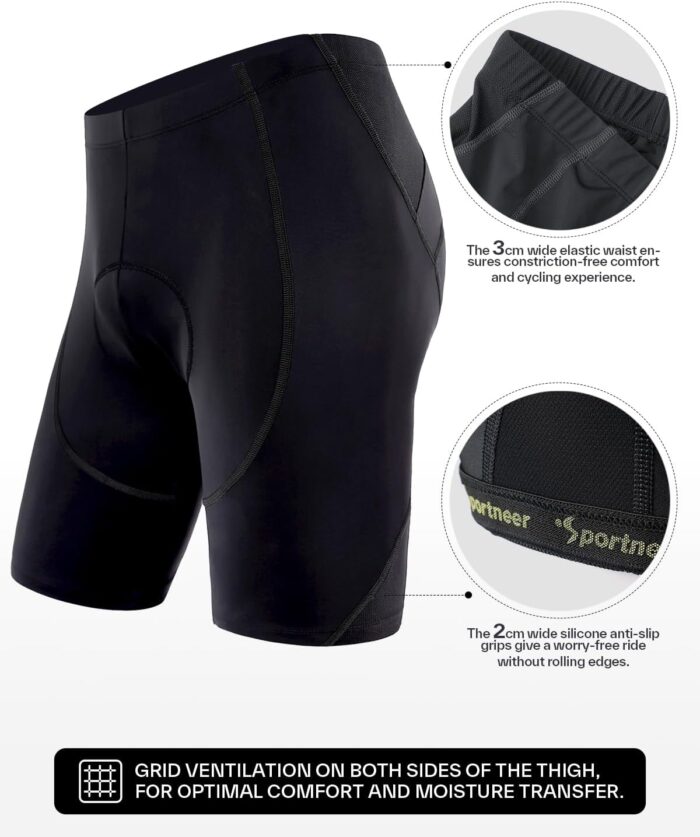 Sportneer Padded Bike Shorts for Men - 4D Padding Mens Bicycle Cycling Biking Clothing Shorts, Breathable and Absorbent - Image 3