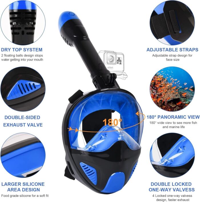 ANSUN Snorkel Mask Full Face, Snorkeling Gear for Adults with Safety Breathing System and Dry Top System, 180° Panoramic View Snorkeling Mask with Silicone Anti-Fog Anti-Leak - Image 7