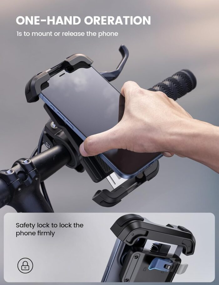 Lamicall Bike Phone Mount Holder - Motorcycle Phone Mount, Adjustable Cell Phone Holder, Bicycle Scooter Handlebar Cradle Clip for iPhone 16 Pro Max/Plus, iPhone 15 Plus, iPhone 14 and 4.7-6.8" Phone - Image 2