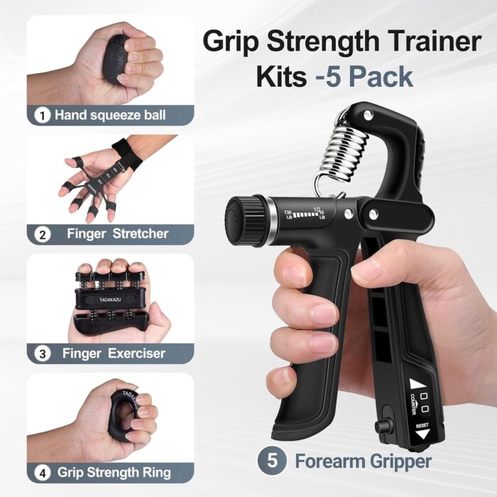 Grip Strength Trainer Kits (5 Pack), Forearm Strengthener with Adjustable Resistance, Grip Strength Tester, Finger Strengthener, Hand Gripper Strengthener for Muscle Building Injury Recover - Image 2