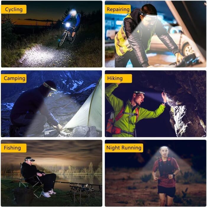 Headlamp Rechargeable 2PCS, 230° Wide Beam Head Lamp LED with Motion Sensor for Adults - Camping Accessories Gear, Waterproof Head Light Flashlight for Hiking, Running, Repairing, Fishing, Cycling - Image 8