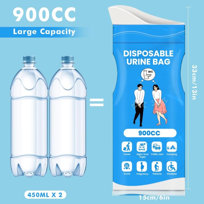 Disposable Urine Bags, 900ML Pee Bags for Women Men Emergency Use, 8/12/24 Pcs Unisex Urine Vomit Bag for Camping, Hiking, Traffic Jams, Road Trips, Pregnant, Patients - Image 2