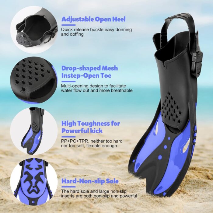 Youth Snorkel Set for Ages 7-16, Snorkeling Gear for Kids with Panoramic View Mask Anti-Fog Anti-Leak Full Dry Top Snorkel Fins Travel Bag for Swimming Diving - Image 5