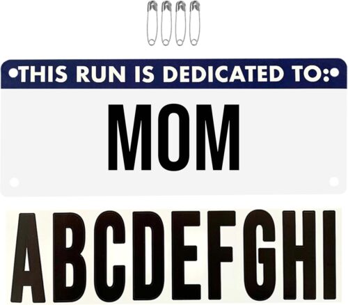 This Run is Dedicated to Name Bib Kit – Weatherproof, Tear-Resistant Race Bib with Alphabet Decals & Safety Pins – Running Accessory for 5Ks, Marathons, Triathlons, Cycling & Races