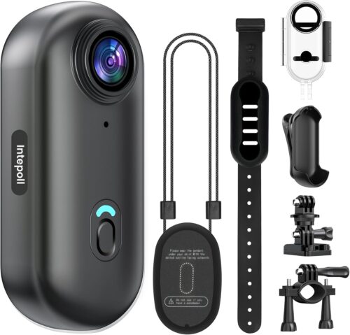 4K Mini Action Camera 128GB Thumb POV Portable Body Cam Wearable Video Recorder with IPX7 Waterproof Underwater Camcorder, Helmet Mount, Magnetic Sport DV for Bike Cycling, Pet, Vlogging(Black)