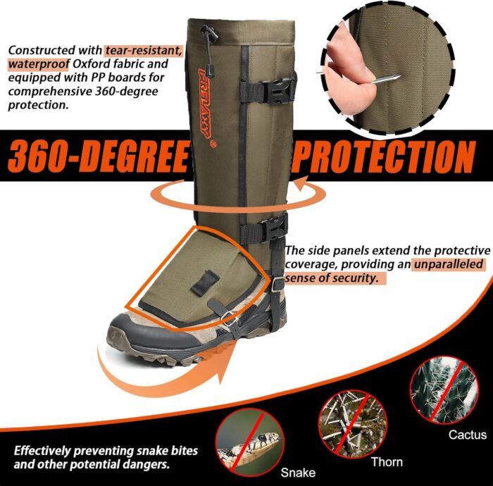 Frelaxy Snake Gaiters, Waterproof Snake Guard Chaps, Snake Bite Protection for Lower Legs, Adjustable Snake Proof Gaiters for Hunting/Outdoor Working, Fit for Men & Women - Image 3