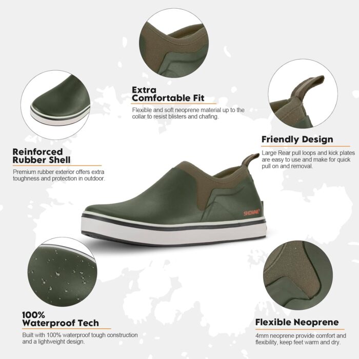 Showave Deck Shoes for Men Waterproof Garden Boots Slip-on Rain Shoes Breathable Ruber Fishing Shoes for Outdoor Mud Walking - Image 3