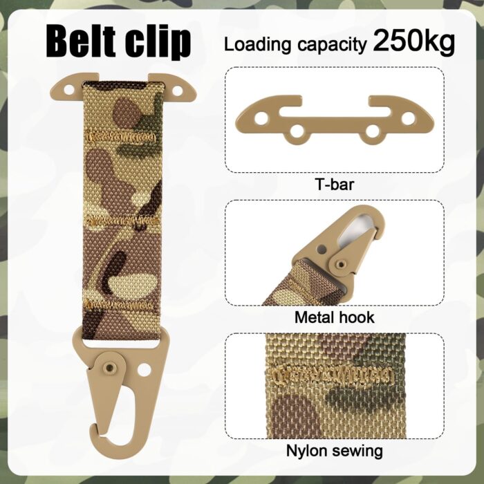 T-Mount Belt Clip, Webbing Belt Clip Clash Snap Hook Duty Belt Key Holder Buckle Holder Belt Clip Strap Belt Keeper Adapter Hanging Carabiner Battle Belt Gear Accessories for Molle Backpack - Image 4