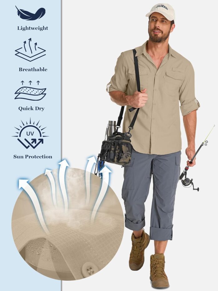 Fishing Shirts for Men, Sun Protection Long Sleeve Hiking Outdoor UV Shirt Quick Dry UPF 50+ for Travel Safari Camping - Image 4