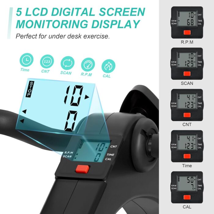 Uten Folding Pedal Exerciser, Under Desk Bike Pedal Exerciser, Mini Under Desk Exercise Bike Foot Hand Cycle Portable, Arm and Leg Exercise Peddler Machine with LCD Monitor - Image 4