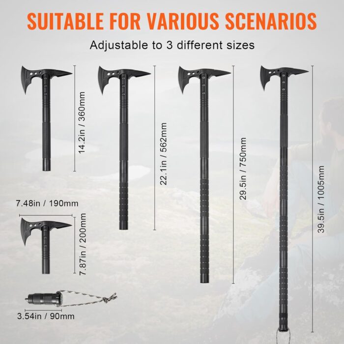 VEVOR Survival Shovel Survival Axe, 28-in-1 Camping Folding Shovels with Hatchet, Stainless Steel Tactical Shovel Hatchet Combo, Multifunctional Emergency Survival Gear Equipment for Camping Hiking - Image 3