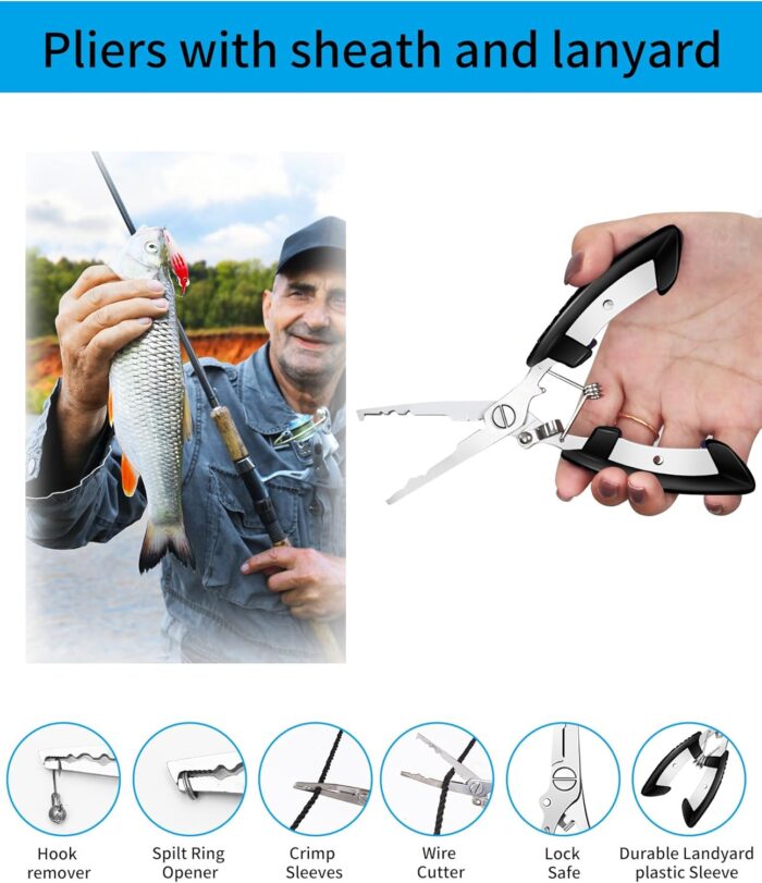 Fishing Tool Kit - Fishing Pliers, Hook Remover, Fish Gripper，Fish Scale, Fish Knife, Saltwater Fishing Gear with Sharpeners, Best Gifts for Men - Image 5