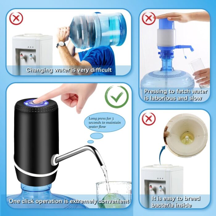 Water Dispenser for 5 Gallon Bottle, Electric Water Pump for 5 Gallon Jug with Switch and USB Charging, Portable Automatic Water Jug Dispenser for Camping, Travel, Home, Kitchen, Office - Image 5