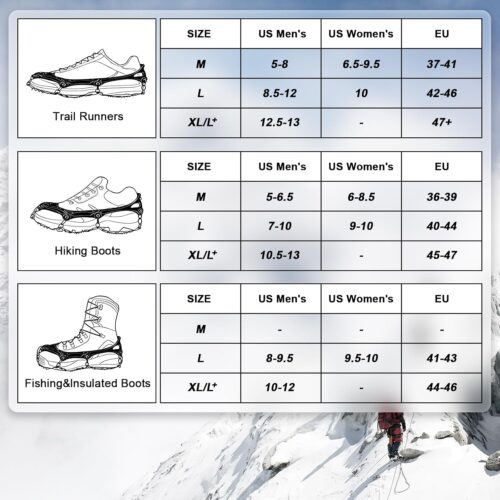 Ice Trekkers for Boots - Crampons Ice Cleats Traction Snow Grips for Boots Shoes with 23 Stainless Steel Spikes Anti Slip for Walking,Hiking,Climbing,Fishing and Mountaineering