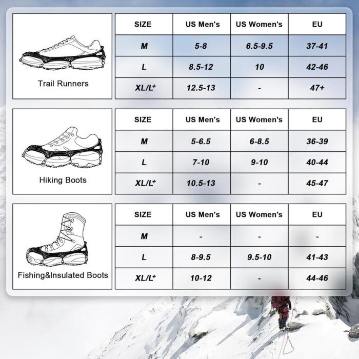 Ice Trekkers for Boots - Crampons Ice Cleats Traction Snow Grips for Boots Shoes with 23 Stainless Steel Spikes Anti Slip for Walking,Hiking,Climbing,Fishing and Mountaineering