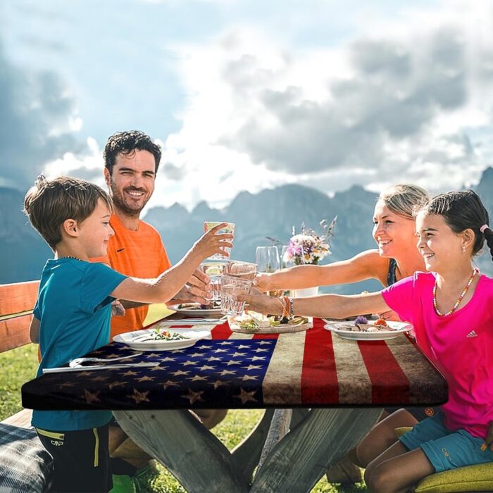 Picnic Table Cover with Bench Covers Elastic Edges, American Flag Fitted Table Cover, Outdoor Patio Camping Essentials 72 Inch 3PCS, Waterproof Camping Fitted Tablecloth with Drawstring Bag - Image 8