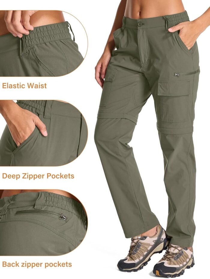 Womens Hiking Pants Convertible Quick Dry Stretch Lightweight Zip Off Outdoor Safari Pants with Cargo Pockets - Image 5