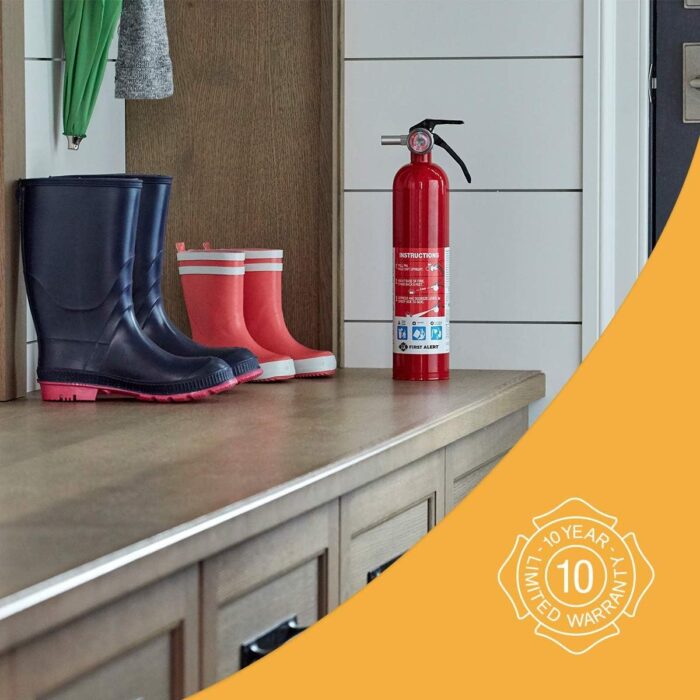 First Alert Fire Extinguisher for Home, Standard Rechargeable Compliance Unit, UL RATED 1-A:10-B:C, HOME1, Red, 1-Pack - Image 5