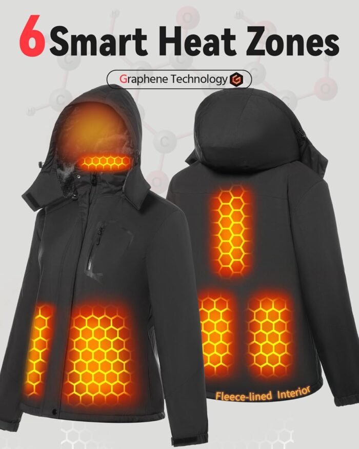 Wulcea Graphene Heated Jacket for Women Fur Lined with Large Capacity Battery Pack - Image 4