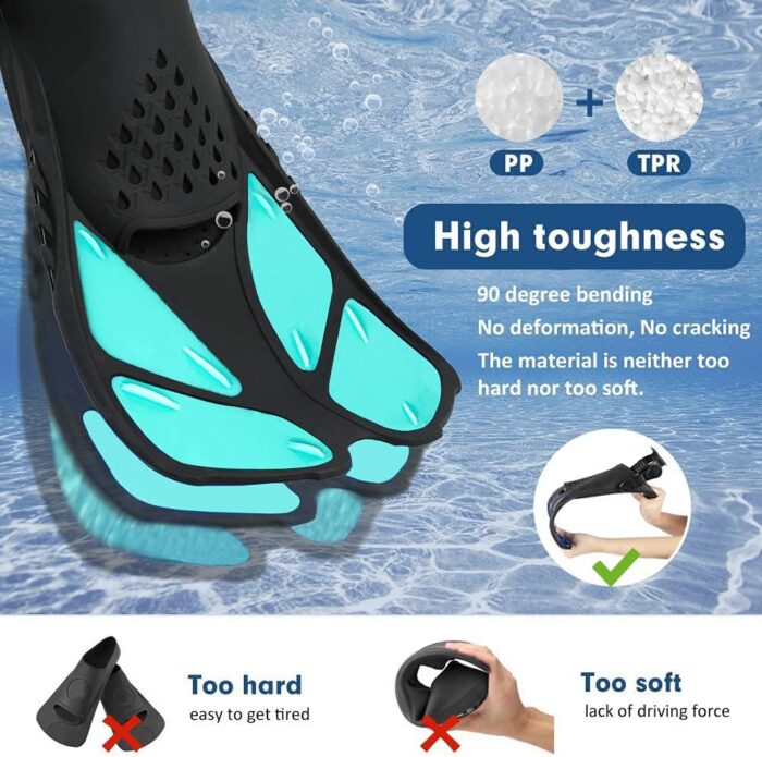 Sugaroom Swim Fins Open Heel, Adjustable Snorkel Fins Diving Fins with Mesh Bag, Snorkeling Gear Flippers Travel Size Short Flippers for Lap Swimming Scuba Dive Adult Men Women Kids - Image 6