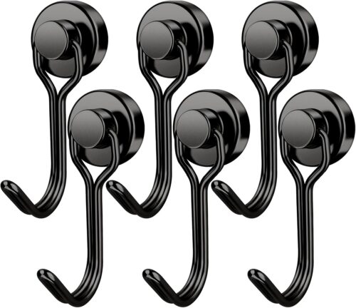 FINDMAG Magnetic Hooks 30 LBS Magnetic Hooks Cruise Black Heavy Duty Strong Neodymium Swivel Magnet Hook for Hanging, Magnets with Hook for Refrigerator, Grill, Locker - 6 Pack