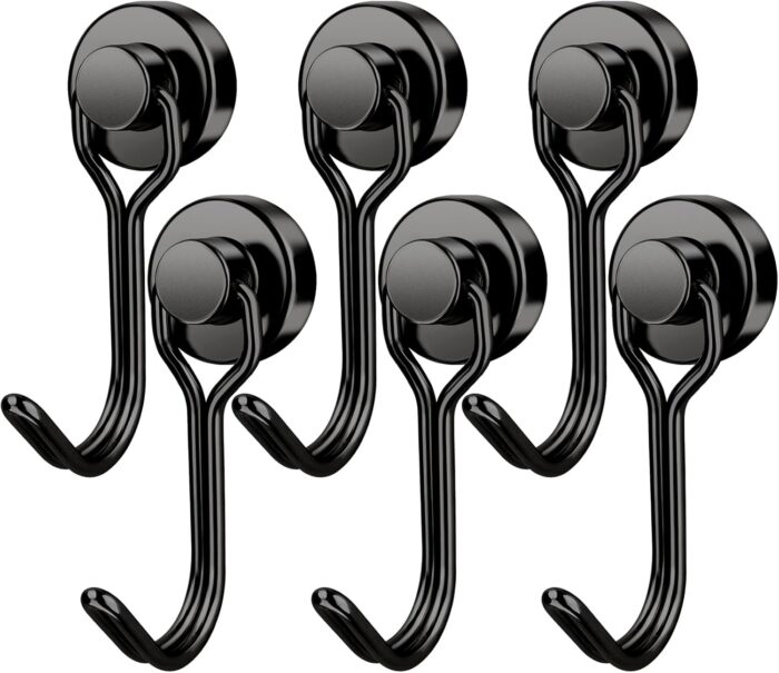 FINDMAG Magnetic Hooks 30 LBS Magnetic Hooks Cruise Black Heavy Duty Strong Neodymium Swivel Magnet Hook for Hanging, Magnets with Hook for Refrigerator, Grill, Locker - 6 Pack