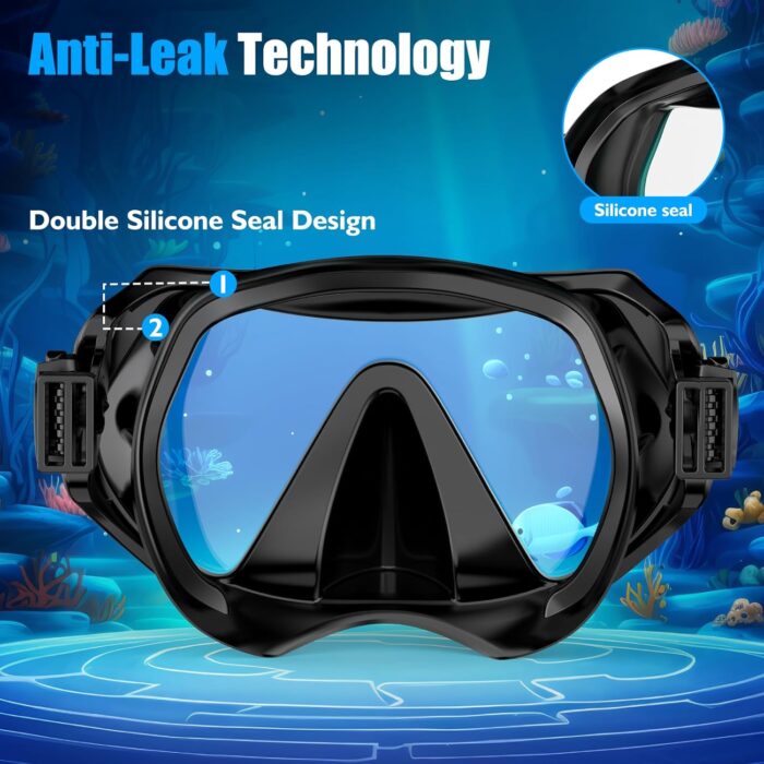 Snorkeling Gear for Adults, Dry-Top Snorkel Set Scuba Diving mask, Snorkel Mask, Panoramic Anti-Leak Anti-Fog Tempered Glass Lens, Swimming Training Snorkeling Packages - Image 3