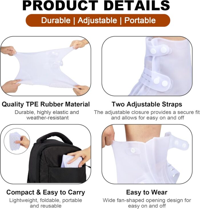 Dream Apparel Waterproof Rain Shoe Covers for Women Men, Non-Slip Reusable Boot Covers Foldable Shoe Covers Rainproof Overshoes Over Shoes Galoshes - Image 4
