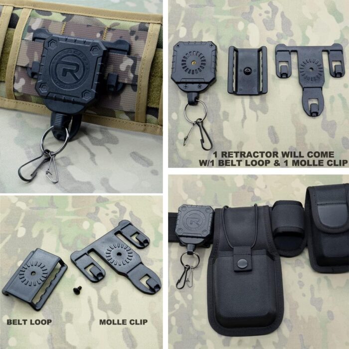 ROCOTACTICAL Military Tactical Gear Retractor, Molle Tactical Gear Tether, Retractable key/multi-tools Holder belt loop and Molle Clip Included, 1Piece (Black) - Image 5