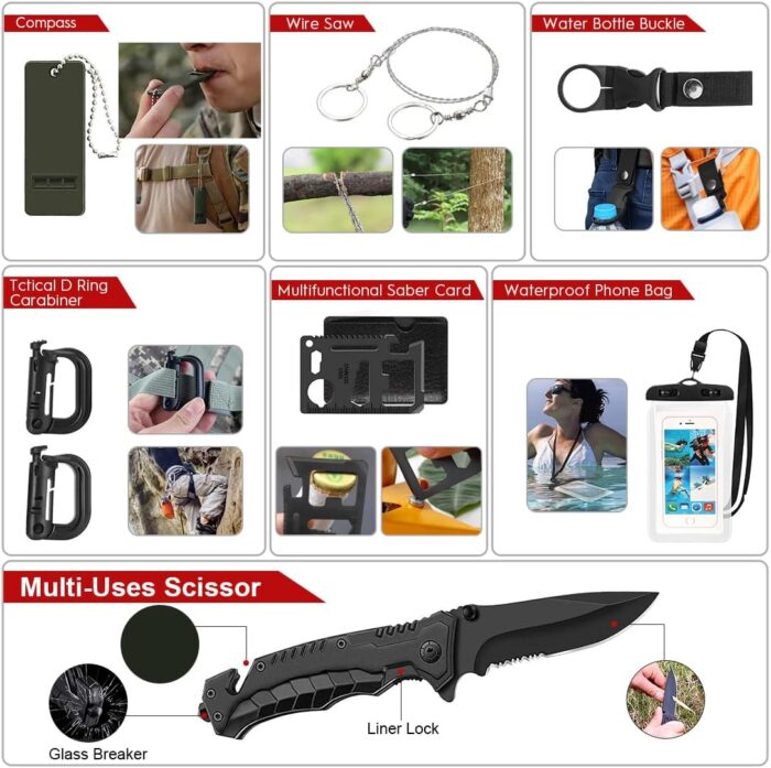 Survival Kits,222 PCS Emergency Survival Gear First Aid Kits with Molle System Compatible Bag Outdoor Camping Gear Emergency Kits for Hunting,Hiking,Fishing, Gifts for Men Women - Image 4